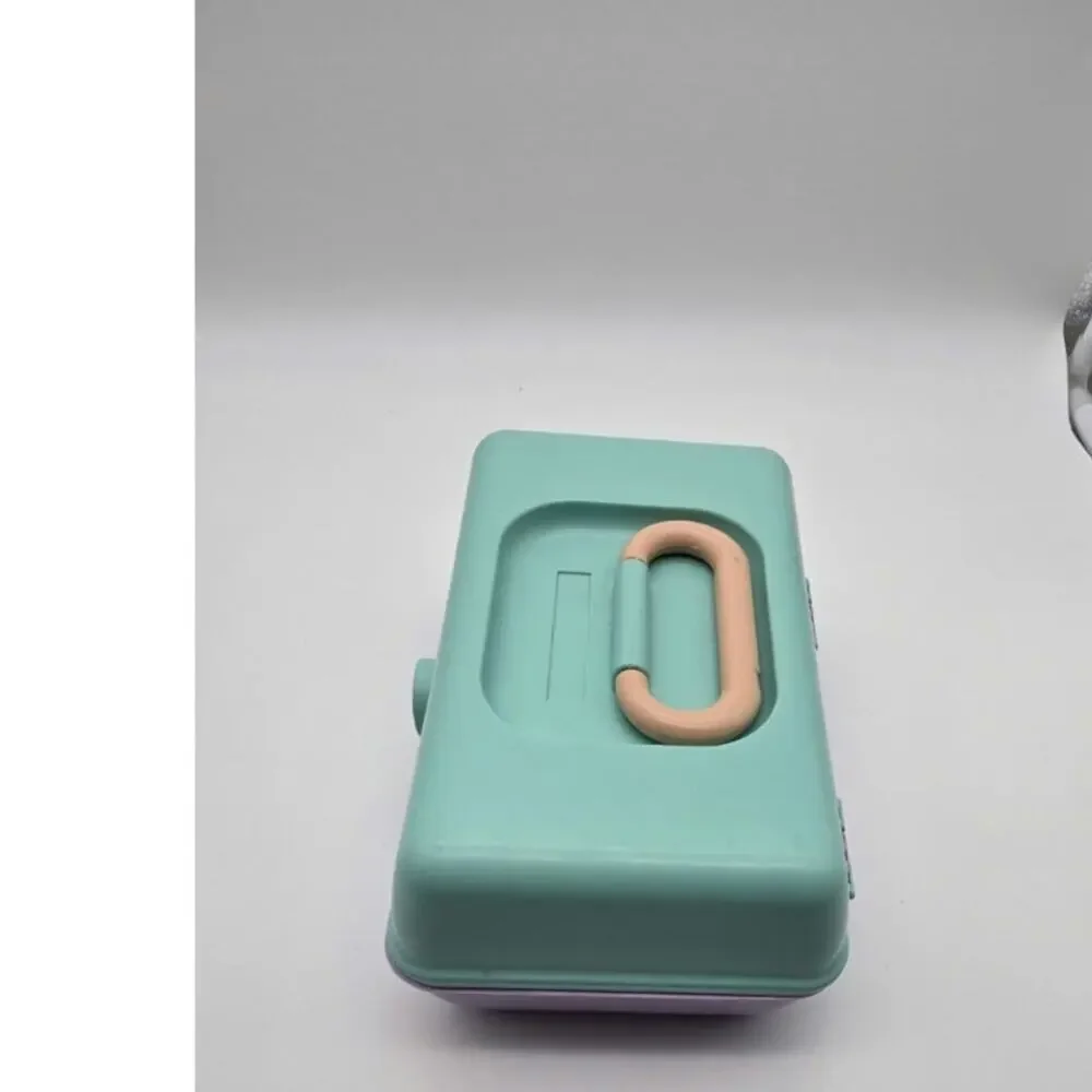 Vintage Style Pastel Makeup Cosmetic Case Mirror Removable Trays Teal Purple